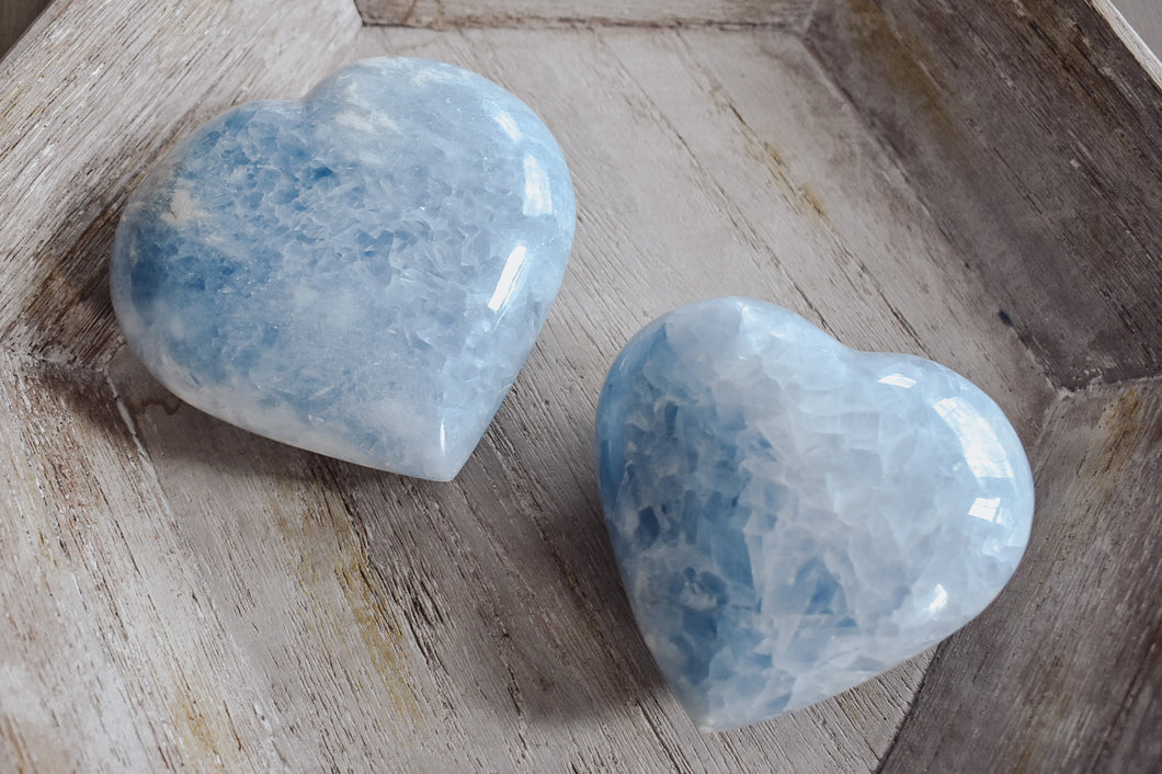 Blue Calcite Hearts Healing Calming Crystal