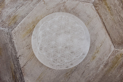 Selenite Crystal Charger Flower of Life Healing Crystal